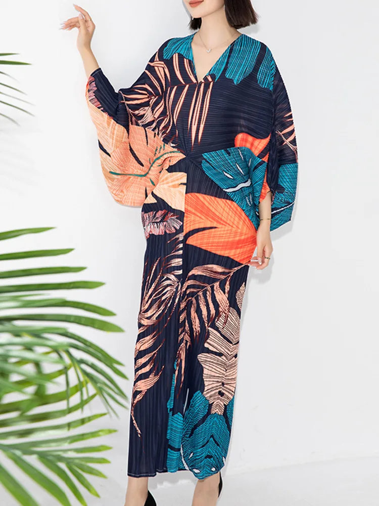 Leaf Print Pleated