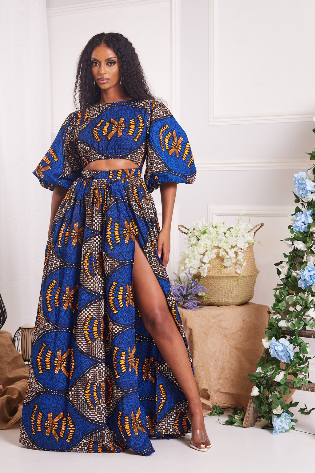 EKWETI AFRICAN PRINT PUFFY SLEEVE MAXI DRESS