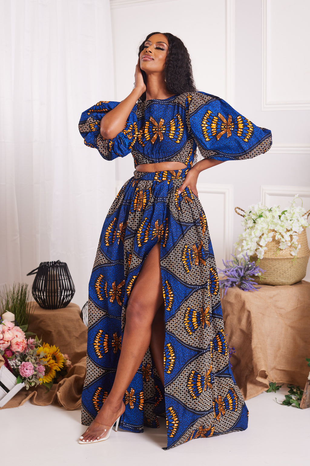 EKWETI AFRICAN PRINT PUFFY SLEEVE MAXI DRESS