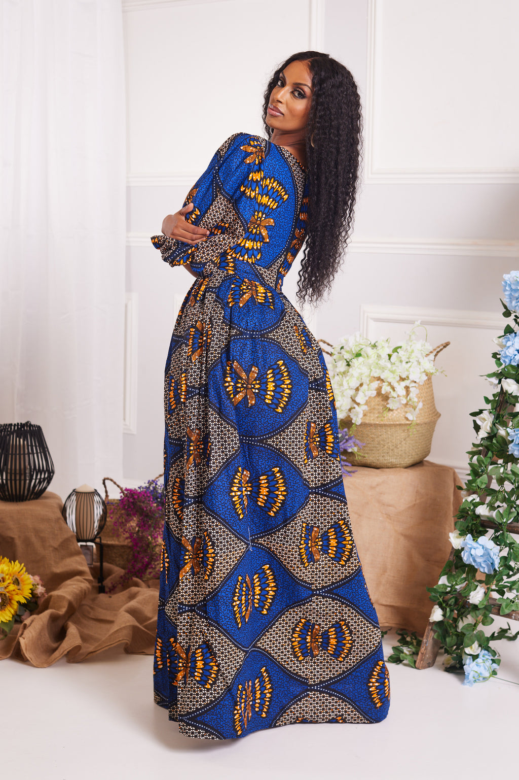 EKWETI AFRICAN PRINT PUFFY SLEEVE MAXI DRESS