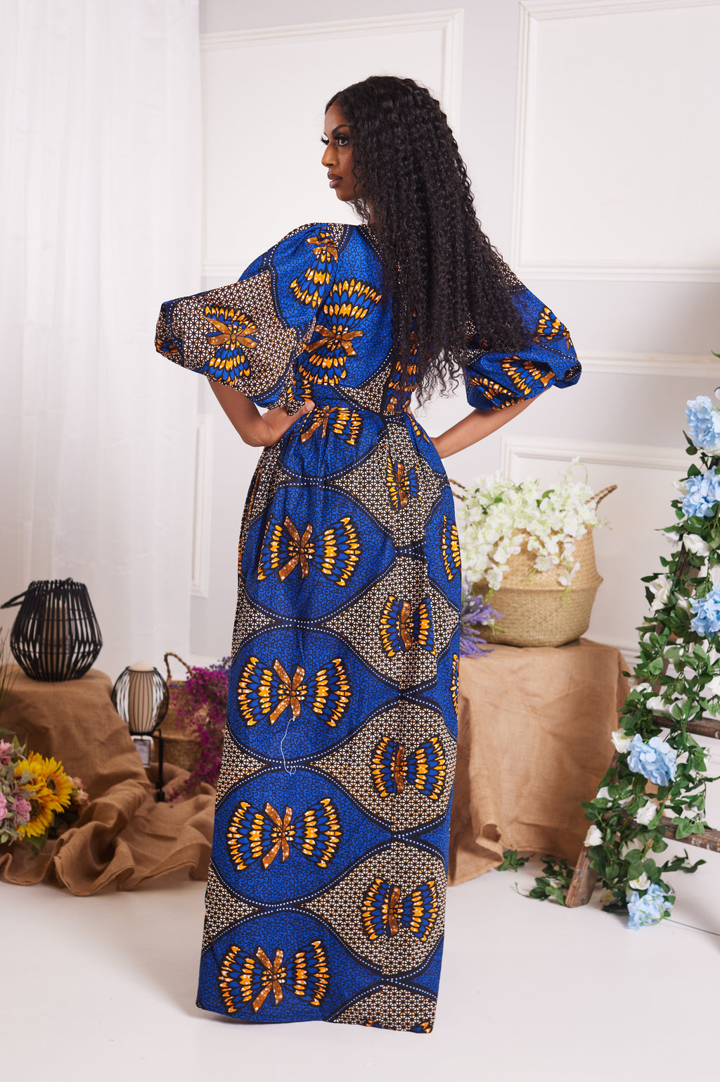 EKWETI AFRICAN PRINT PUFFY SLEEVE MAXI DRESS