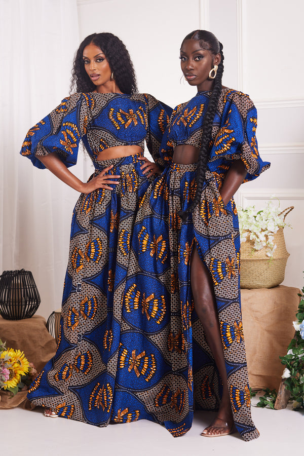 EKWETI AFRICAN PRINT PUFFY SLEEVE MAXI DRESS