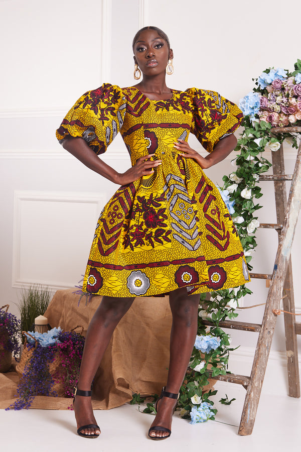 OREKE AFRICAN PRINT PUFFY SLEEVE MINI DRESS 1