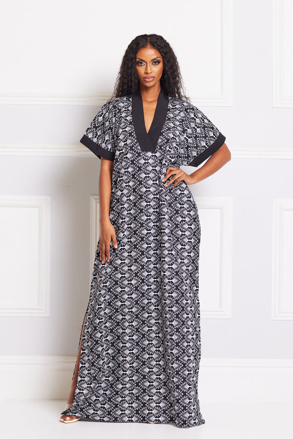 AMINAH AFRICAN TRIBAL PRINT MAXI KAFTAN DRESS