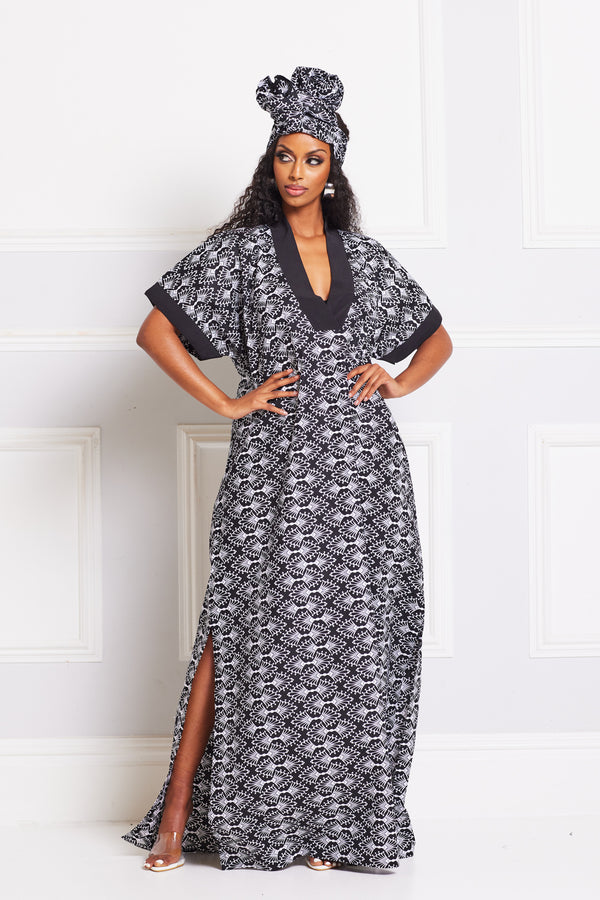 AMINAH AFRICAN TRIBAL PRINT MAXI KAFTAN DRESS-1