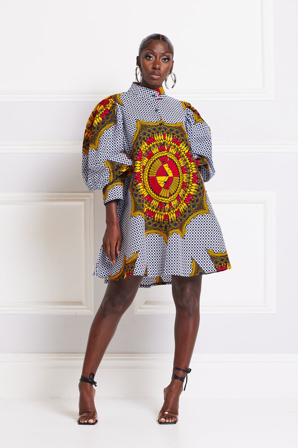 MOSHAN AFRICAN PRINT MIDI SHIRT DRESS