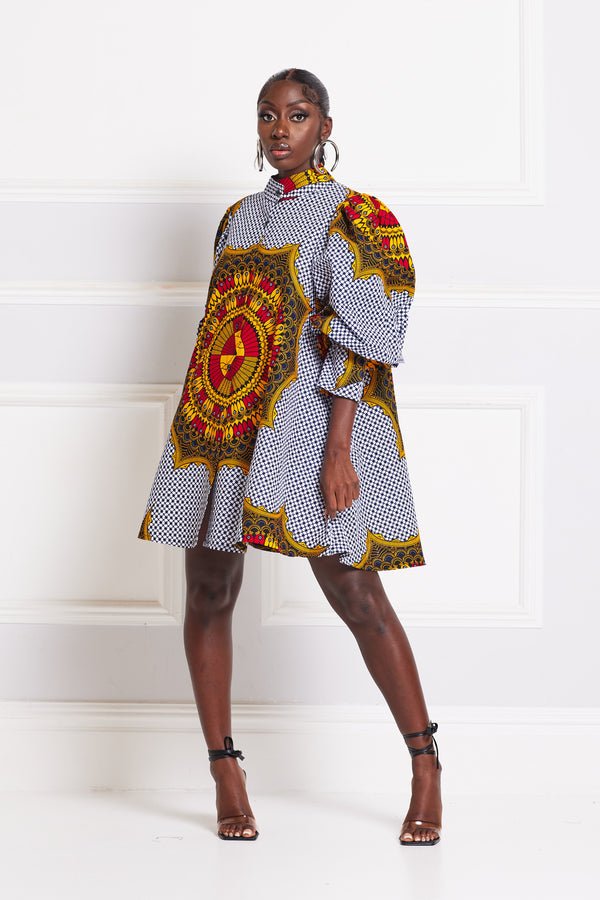 MOSHAN AFRICAN PRINT MIDI SHIRT DRESS