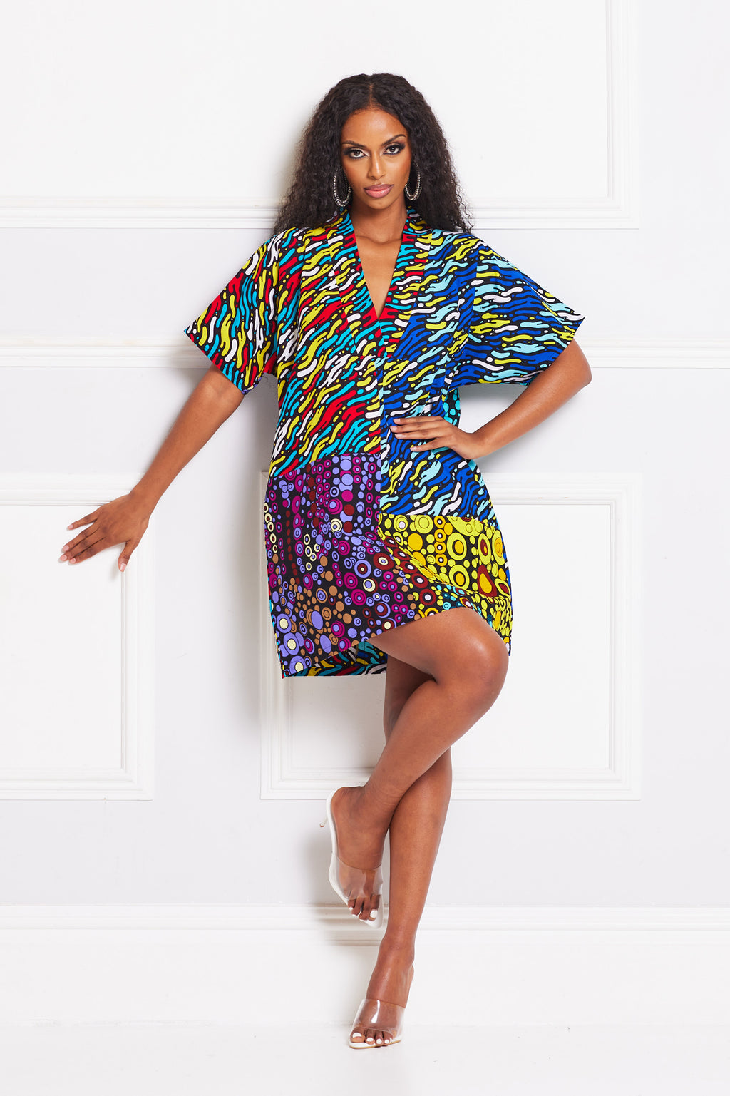 BELLA AFRICAN PRINT V-NECK MINI DRESS-2