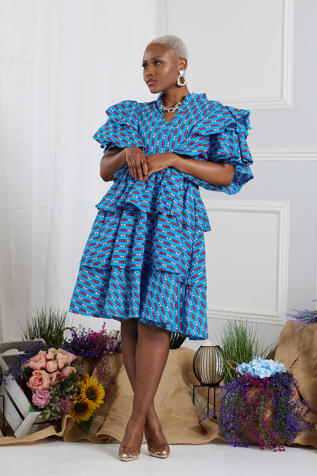 TUROHA AFRICAN PRINT LAYERED MIDI DRESS