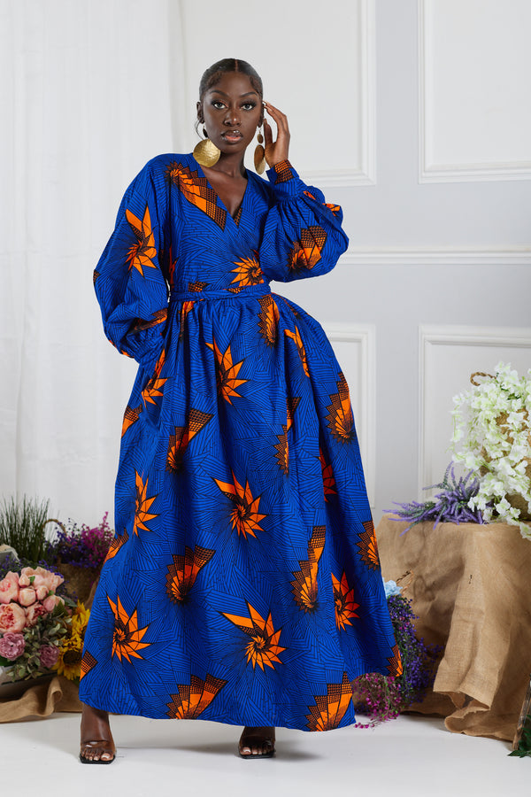 MESOGA AFRICAN PRINT MAXI WRAP DRESS