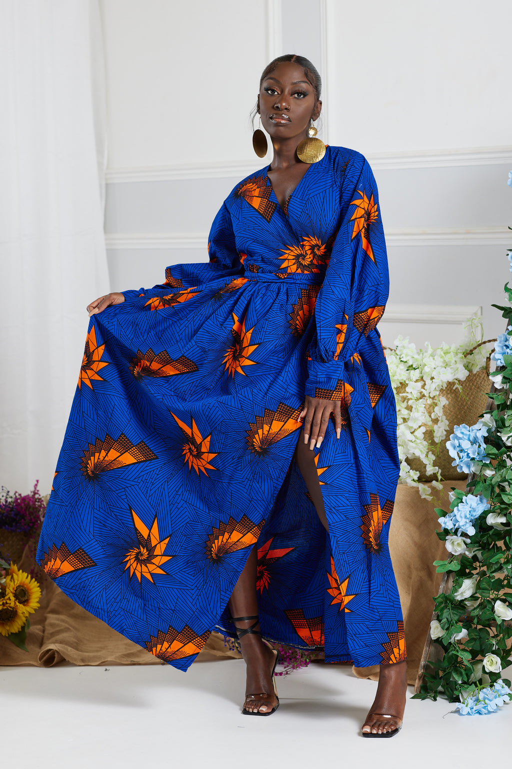 MESOGA AFRICAN PRINT MAXI WRAP DRESS