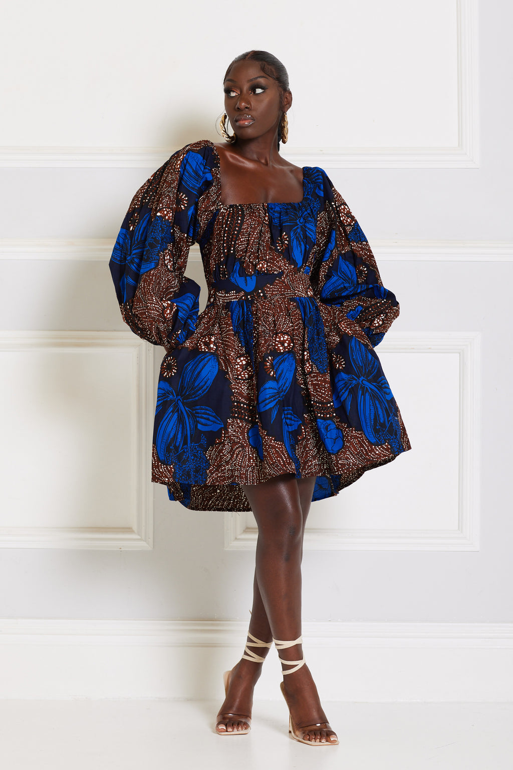 KIBO AFRICAN PRINT PUFFY SLEEVE MINI DRESS