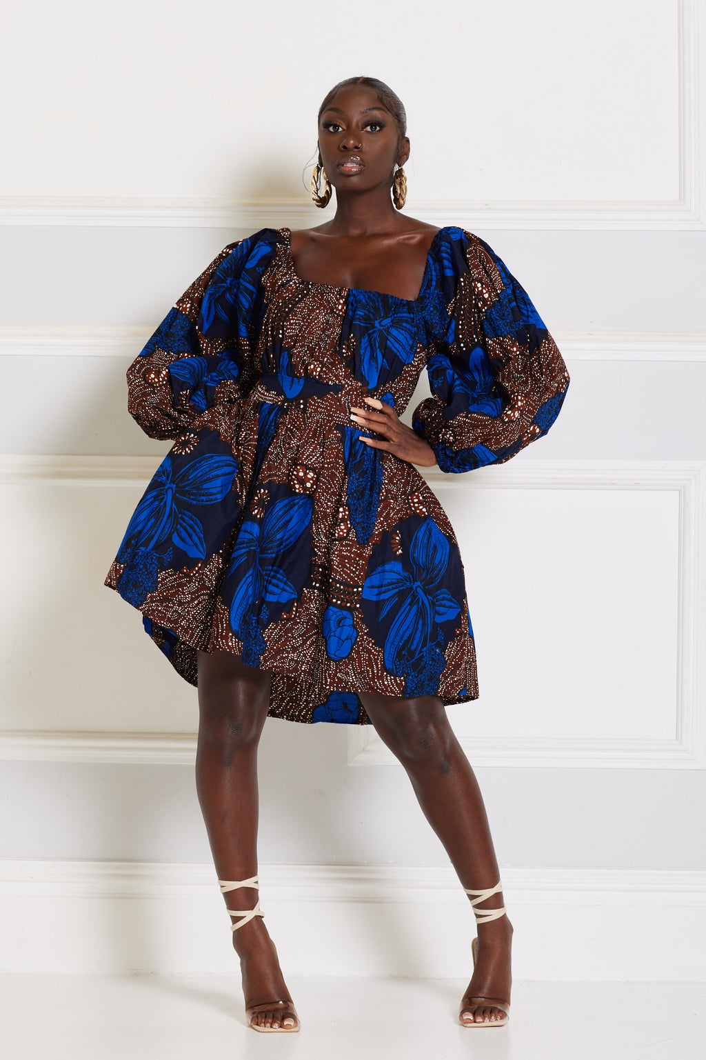 KIBO AFRICAN PRINT PUFFY SLEEVE MINI DRESS