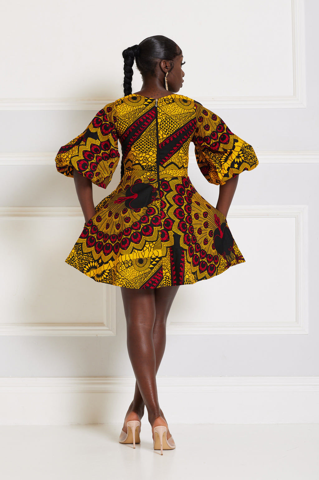 MORIRE AFRICAN PRINT PUFFY SLEEVE MINI DRESS