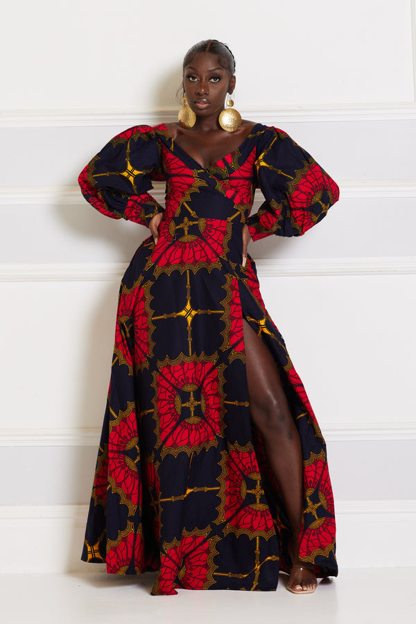 SYLVIA AFRICAN PRINT MAXI WRAP DRESS