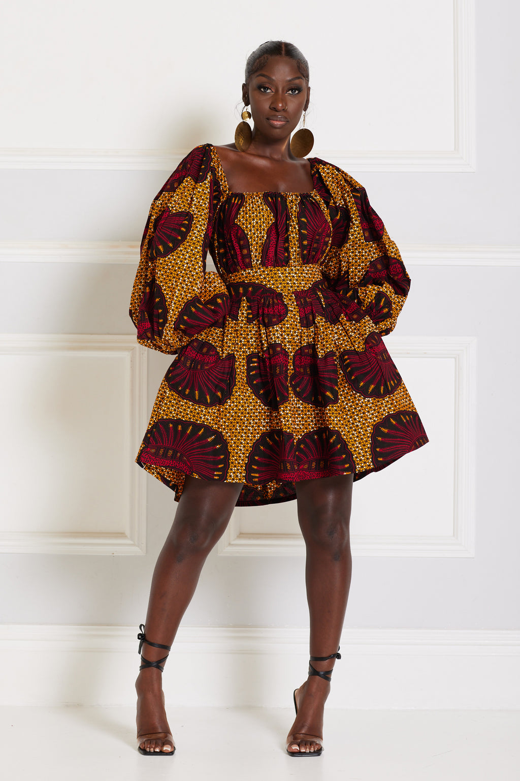 JADE AFRICAN PRINT PUFFY SLEEVE MINI DRESS