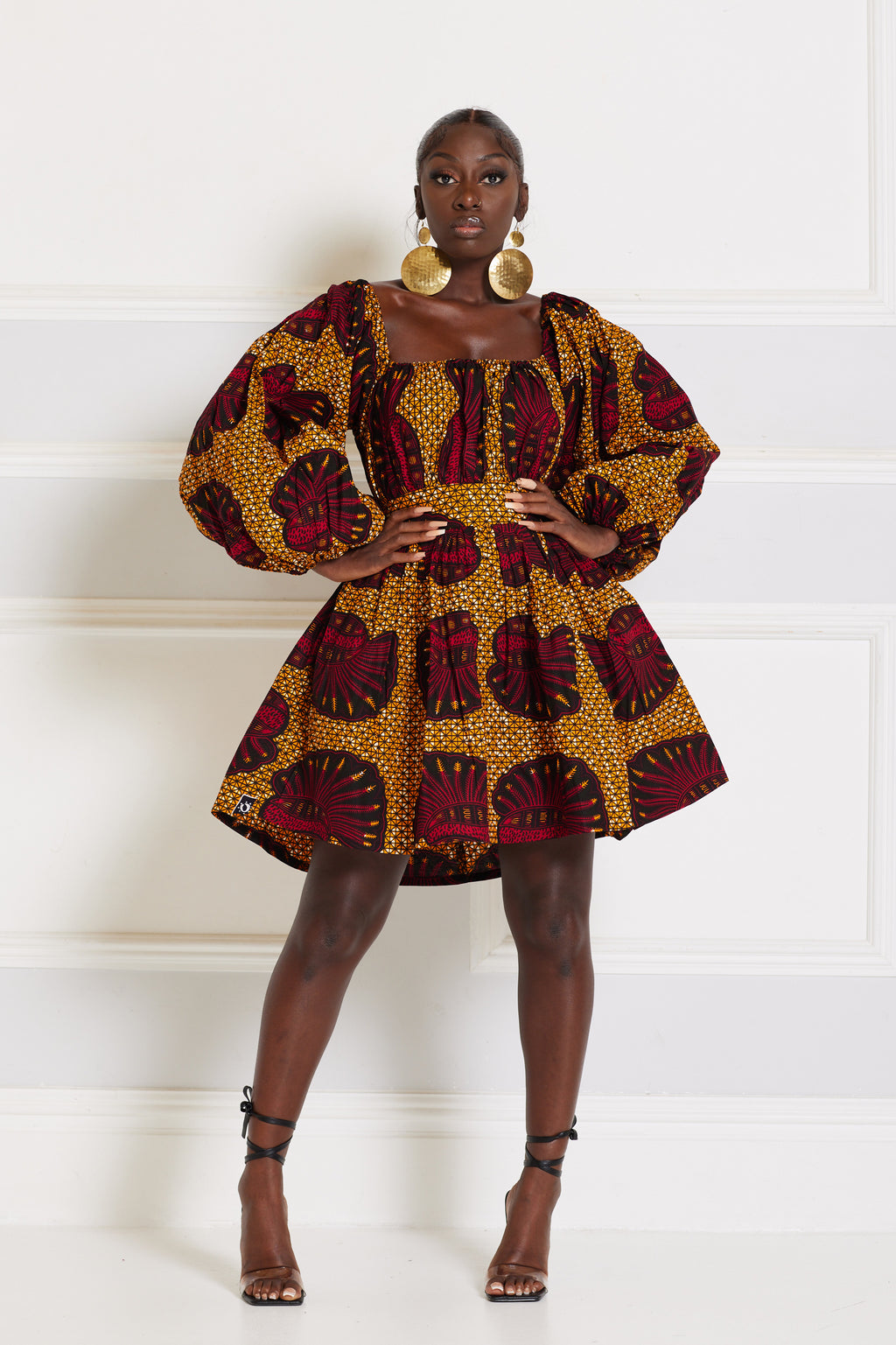 JADE AFRICAN PRINT PUFFY SLEEVE MINI DRESS