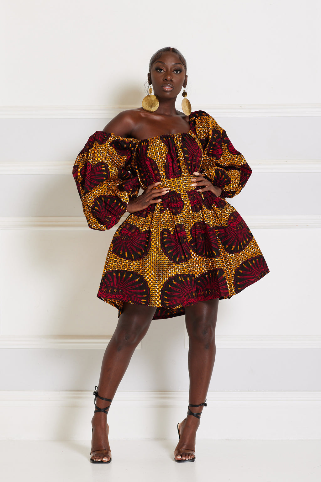 JADE AFRICAN PRINT PUFFY SLEEVE MINI DRESS