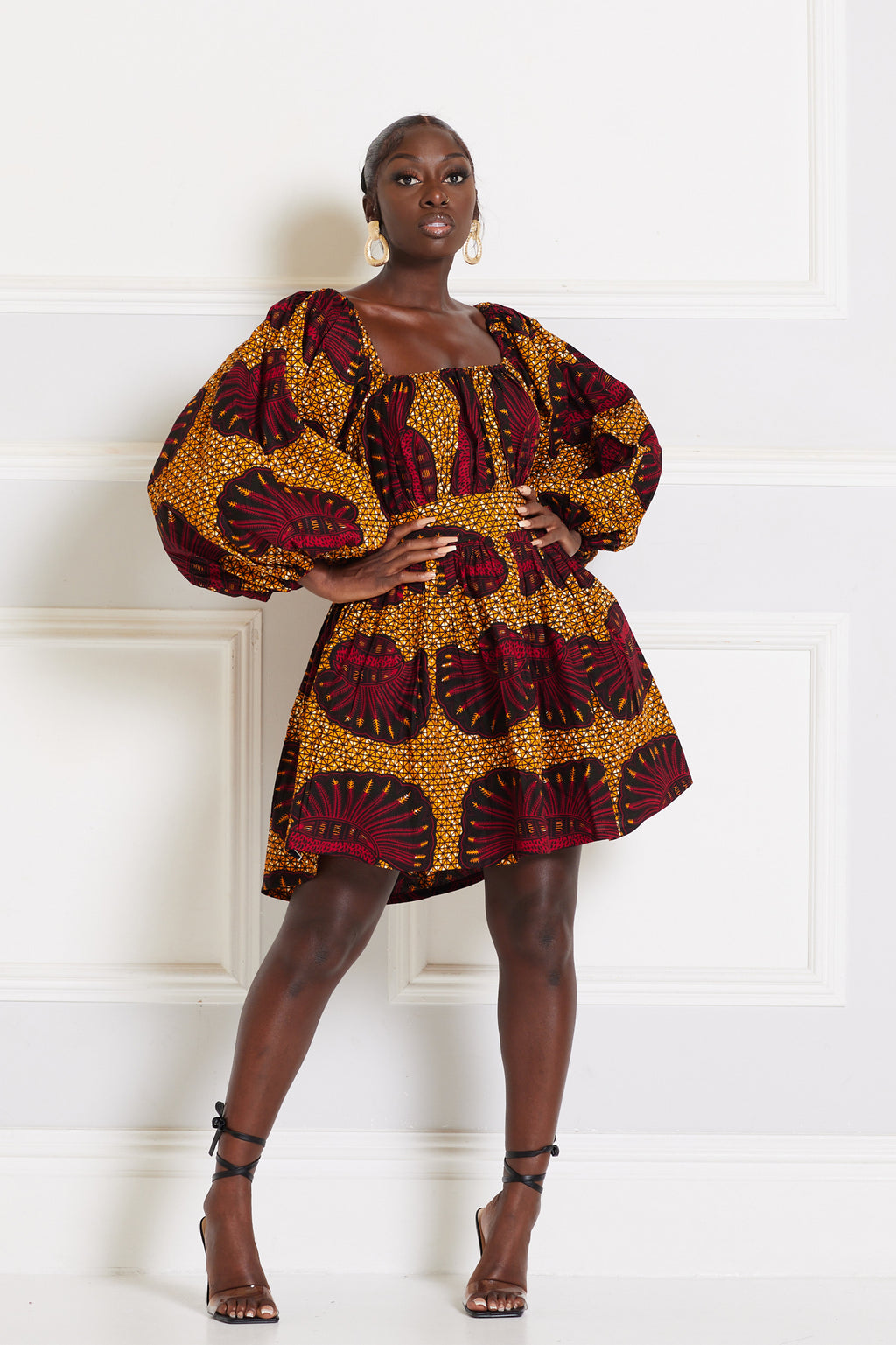 JADE AFRICAN PRINT PUFFY SLEEVE MINI DRESS