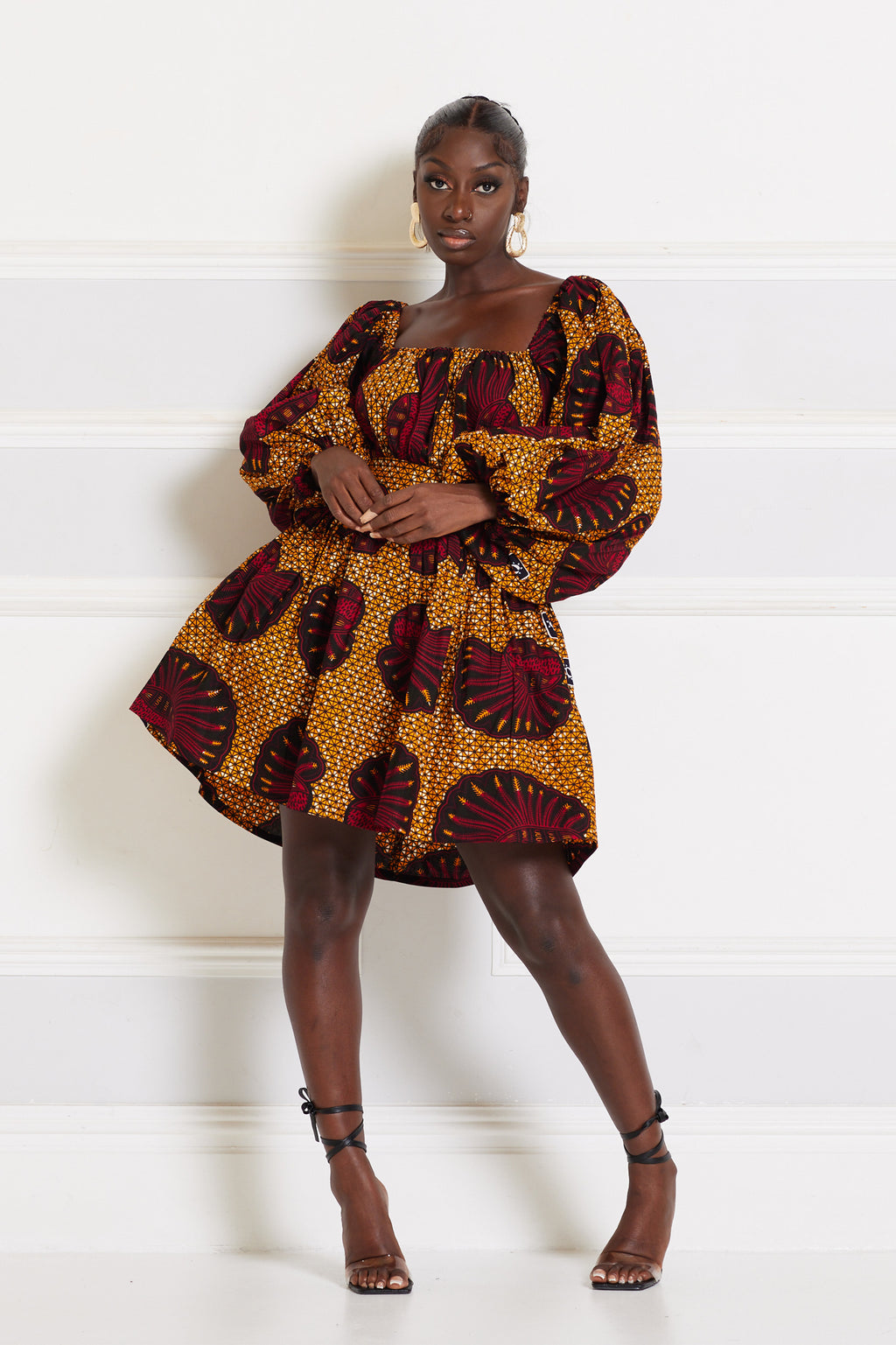 JADE AFRICAN PRINT PUFFY SLEEVE MINI DRESS