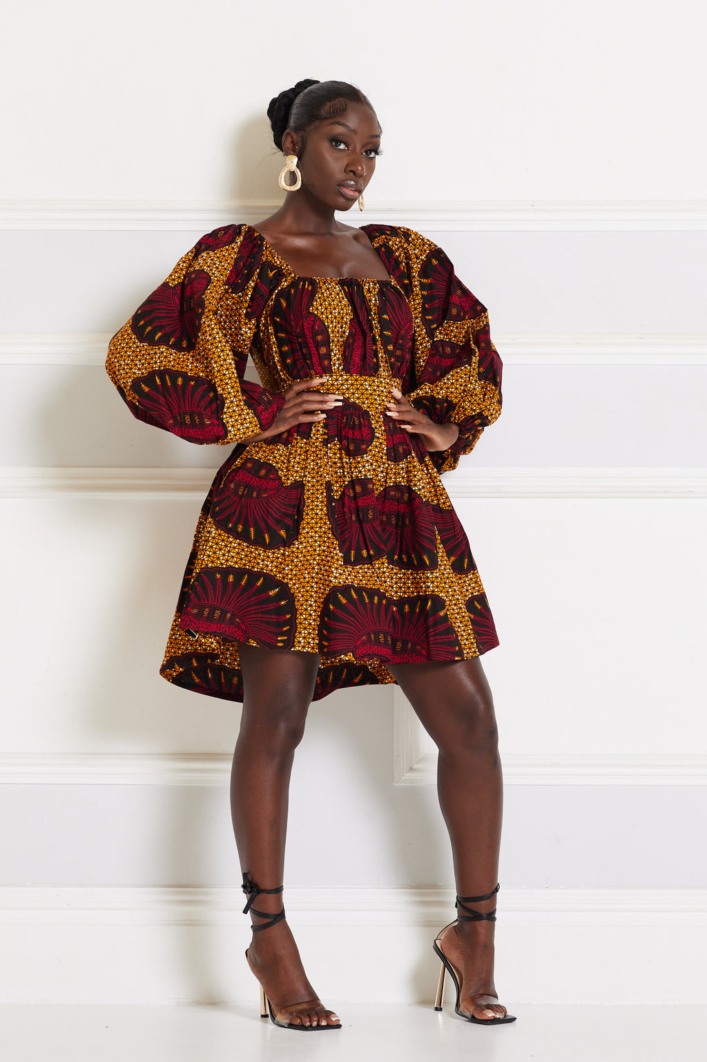 JADE AFRICAN PRINT PUFFY SLEEVE MINI DRESS