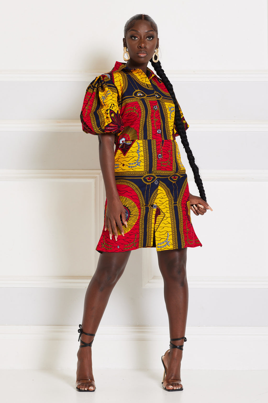 IFEKO AFRICAN PRINT PUFFY SLEEVE MINI SHIRT DRESS