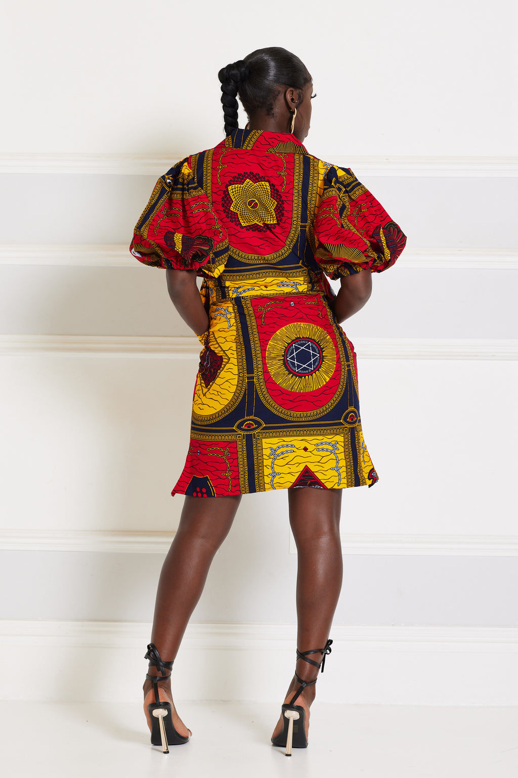 IFEKO AFRICAN PRINT PUFFY SLEEVE MINI SHIRT DRESS