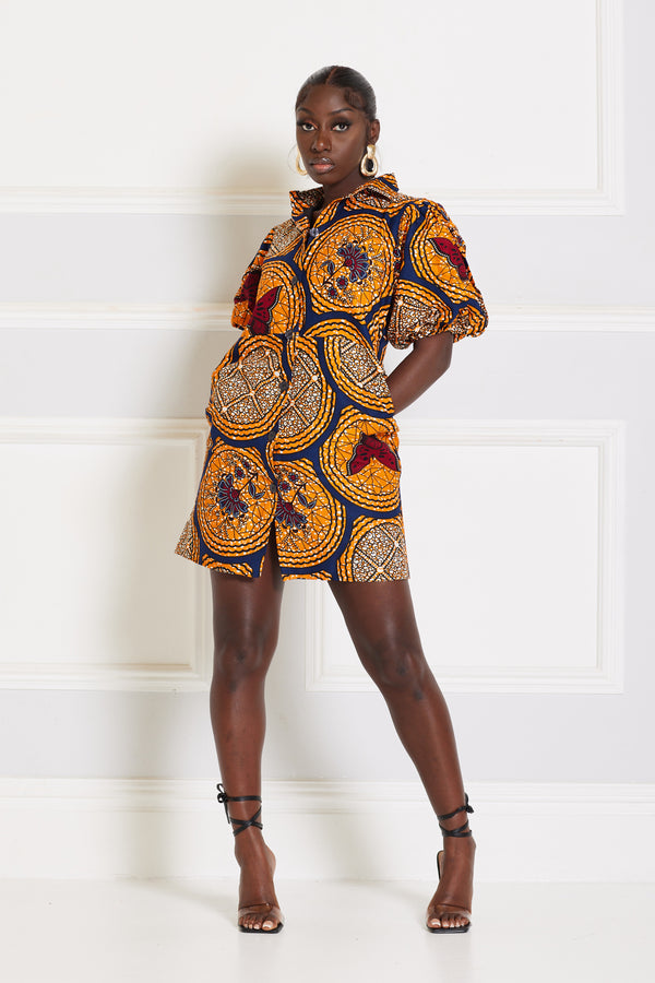 BIMBOLA AFRICAN PRINT PUFFY SLEEVE MINI SHIRT DRESS-1