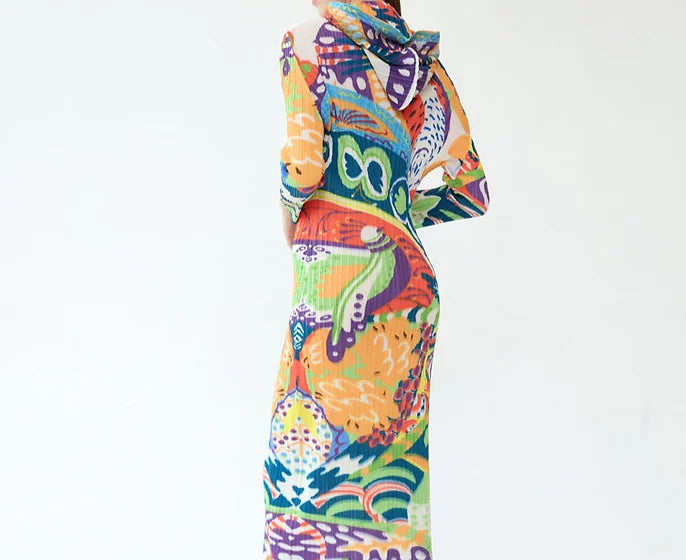 Hooded Pleated Print