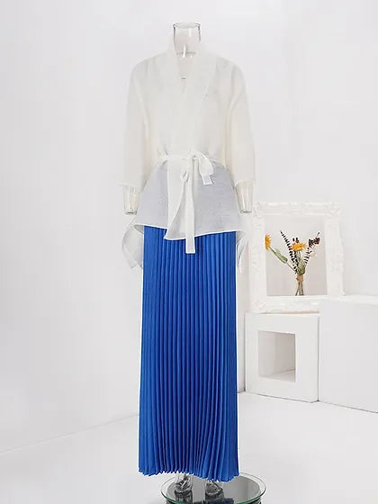 Solid Print Pleated Set