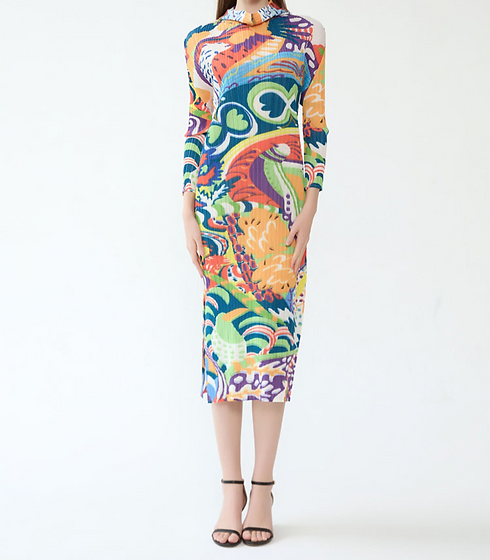 Hooded Pleated Print