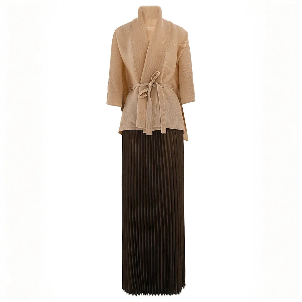 Solid Print Pleated Set