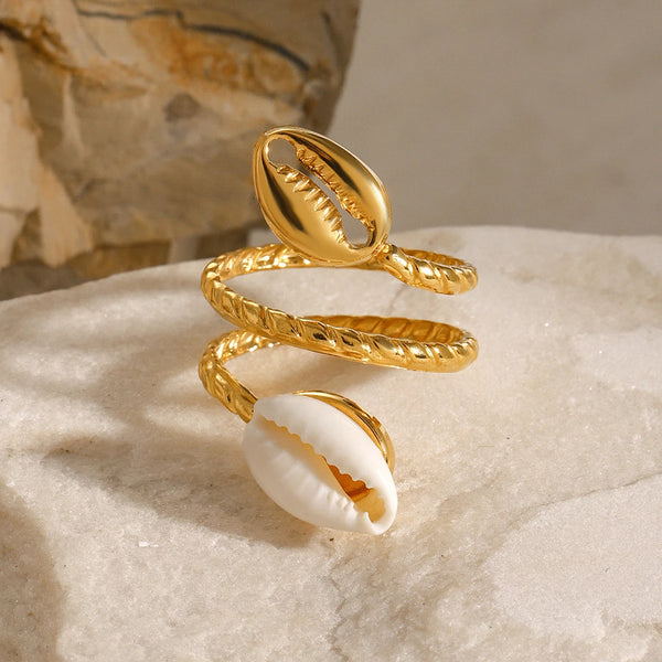 Double Cowrie Spiral Ring