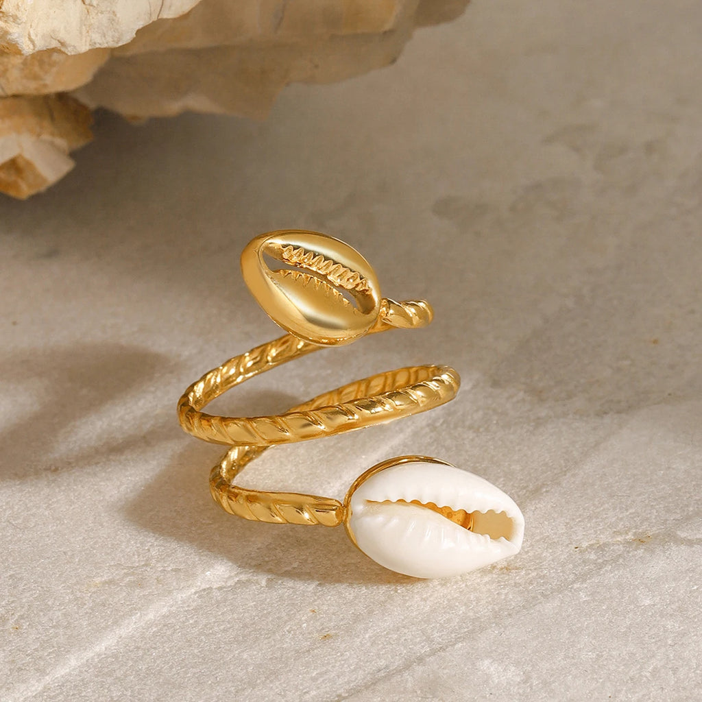 Double Cowrie Spiral Ring