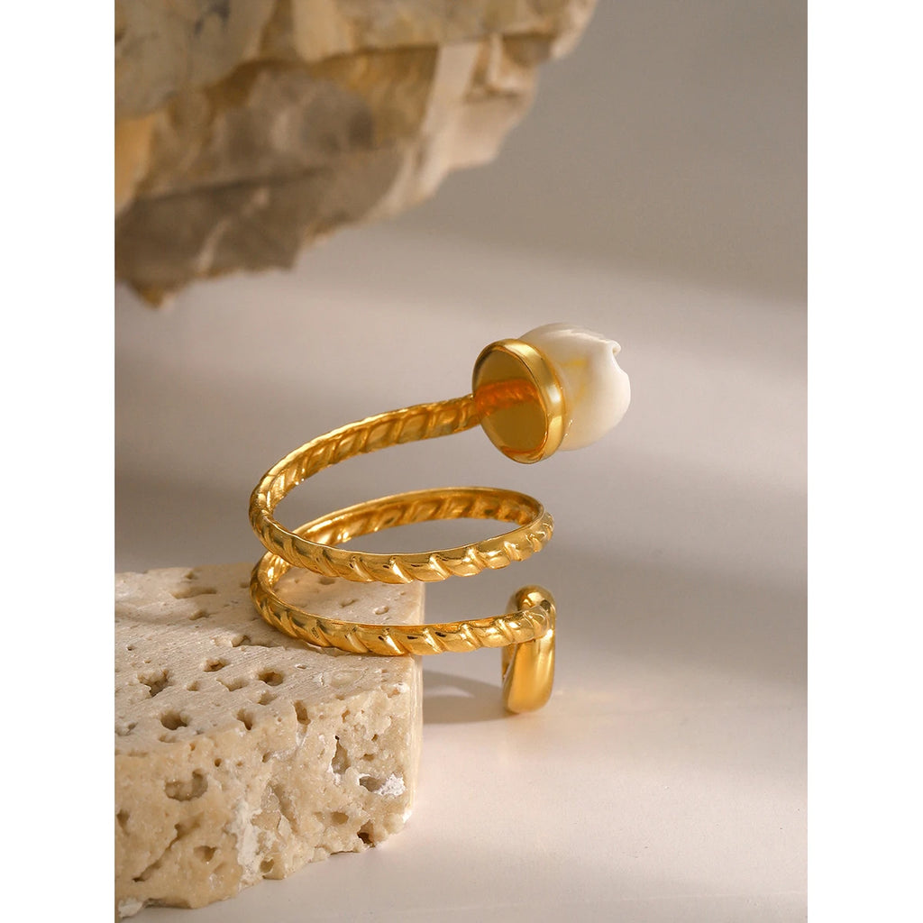 Double Cowrie Spiral Ring