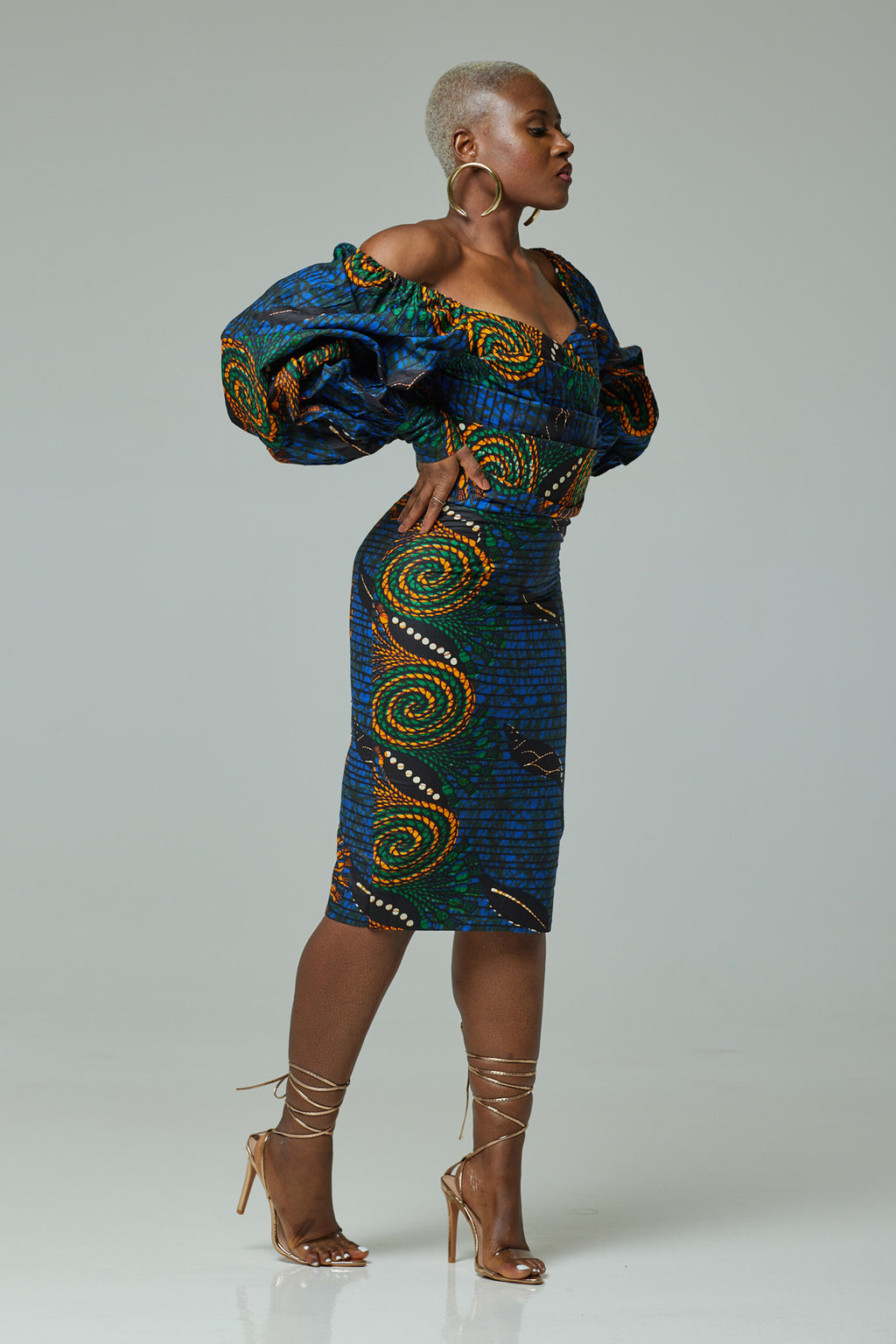 NASAPE AFRICAN PRINT FITTED MIDI DRESS