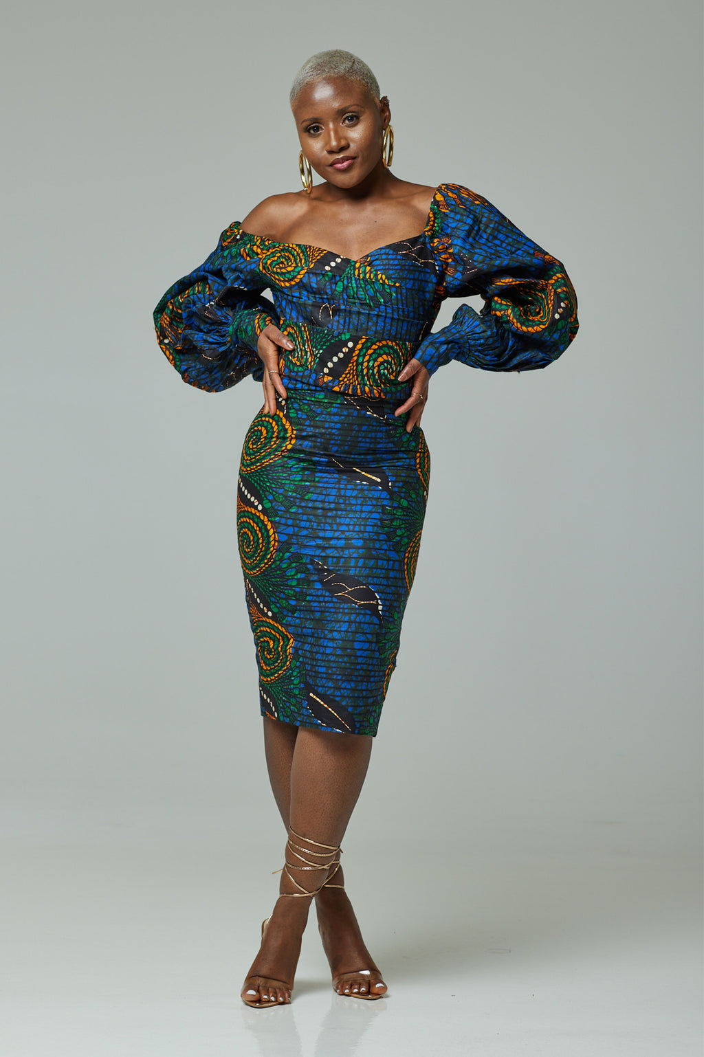 NASAPE AFRICAN PRINT FITTED MIDI DRESS