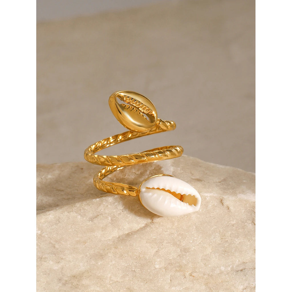 Double Cowrie Spiral Ring