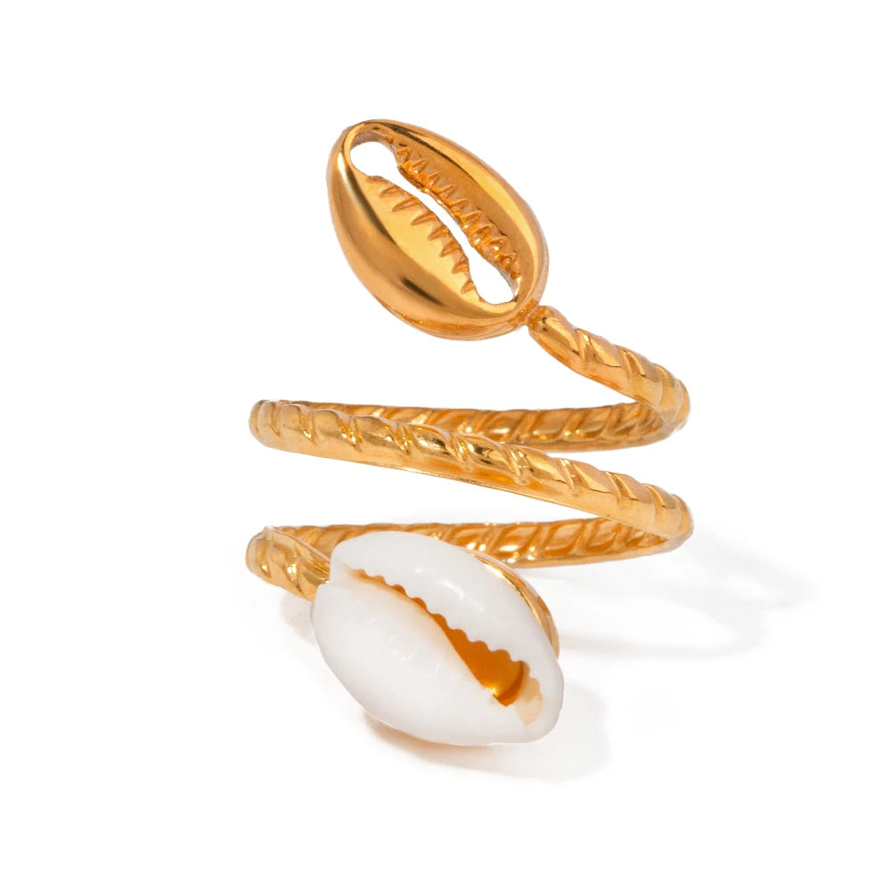 Double Cowrie Spiral Ring