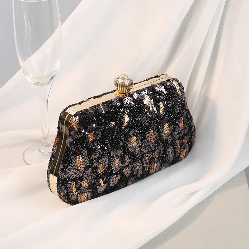 Tolu Embroidered Sequins Leopard Print Clutch