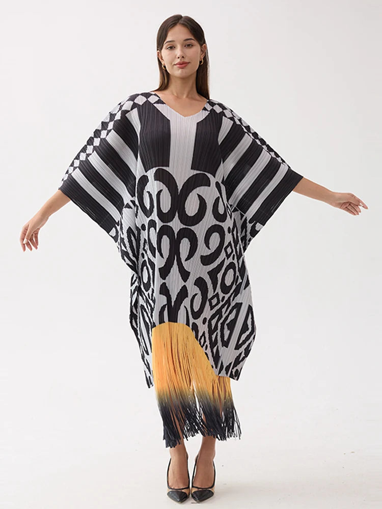 Pleated Vintage Tassel Dress