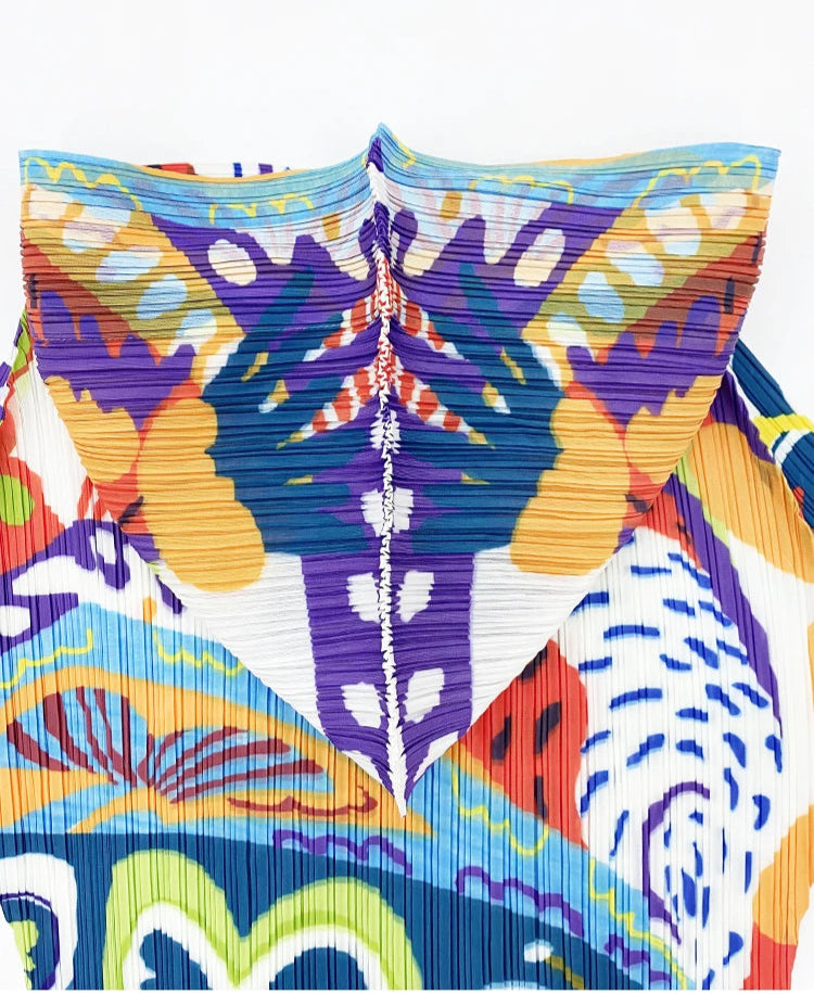 Hooded Pleated Print