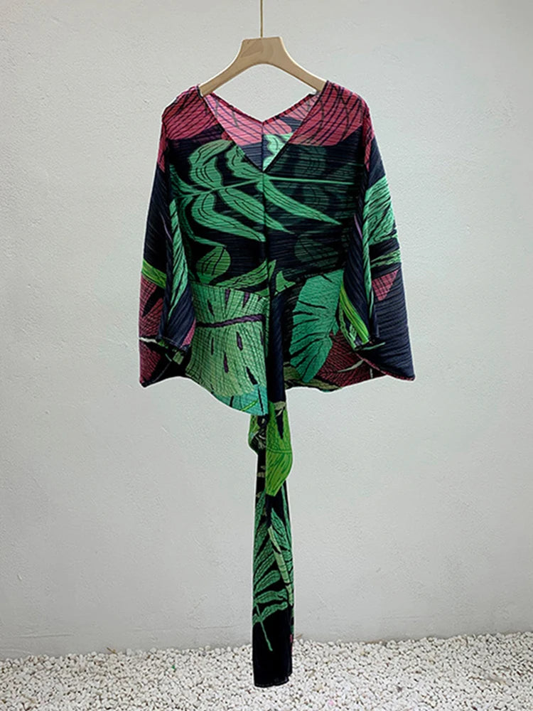 Leaf Print Pleated