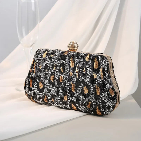 Tolu Embroidered Sequins Leopard Print Clutch