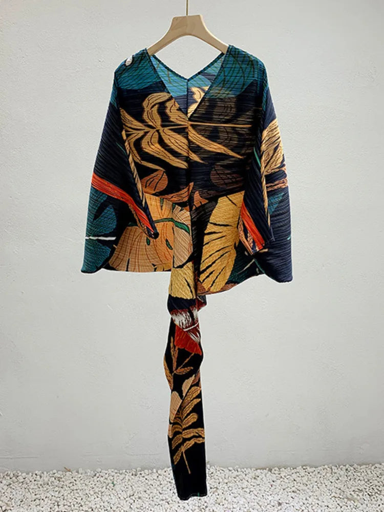 Leaf Print Pleated