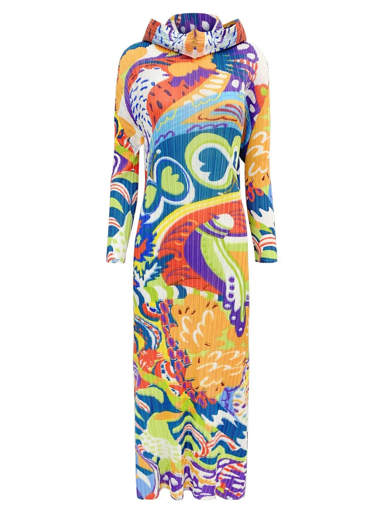 Hooded Pleated Print