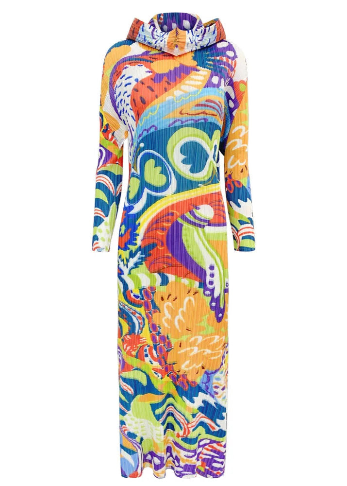 Hooded Pleated Print