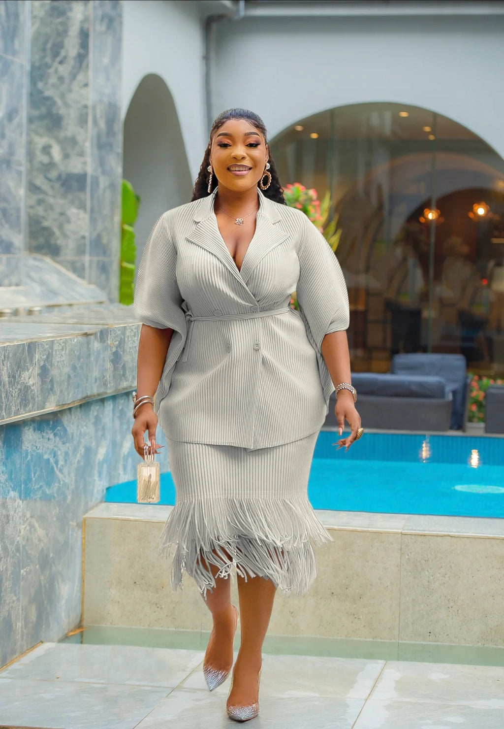 Pleated Fringed Hem Set