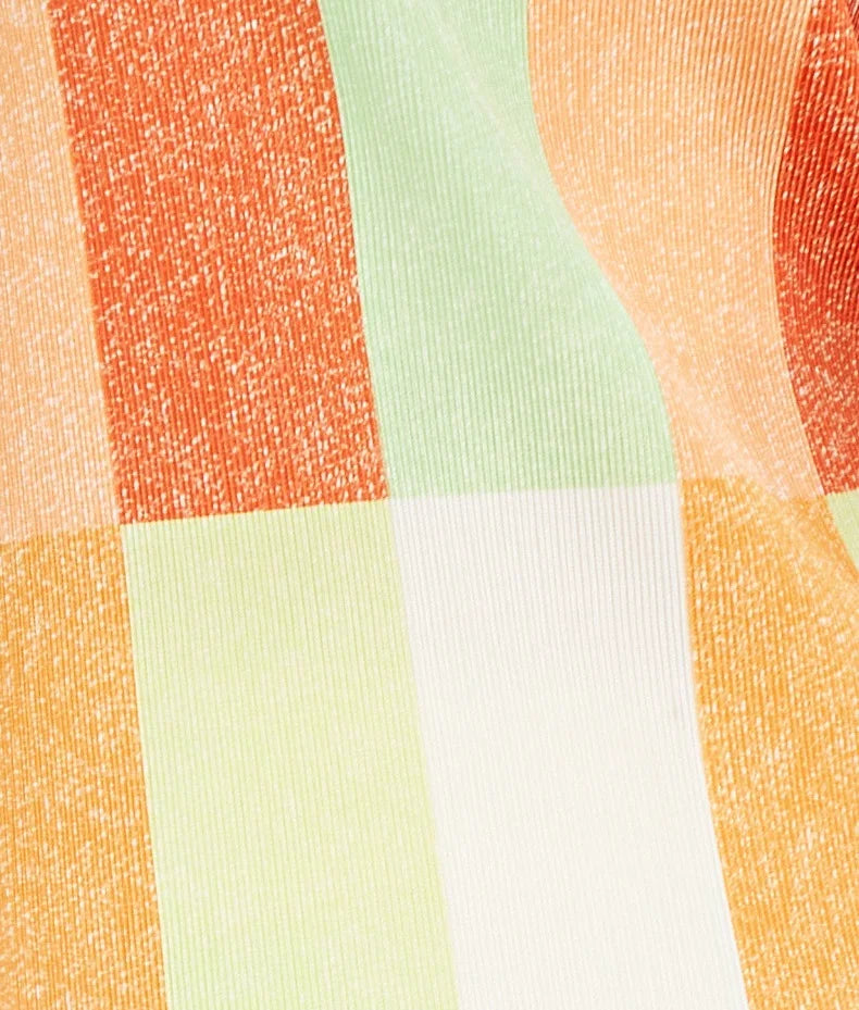 Orange Plaid Fringe Plisse
