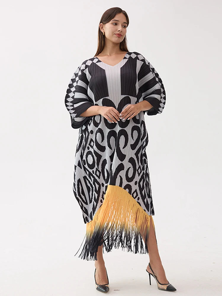 Pleated Vintage Tassel Dress